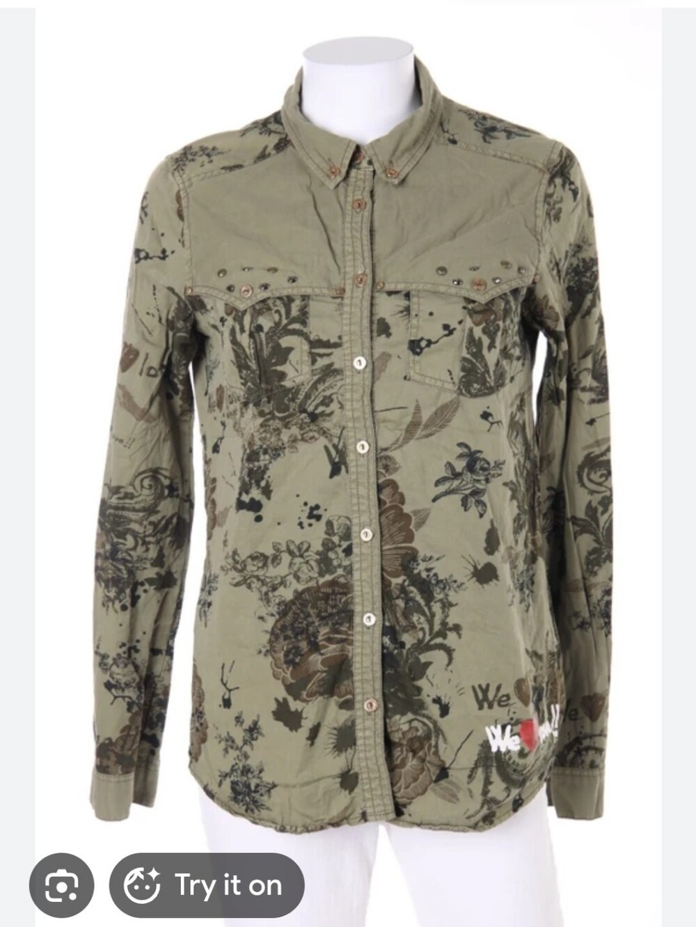 Desigual olive green shirt With Details Size SMALL